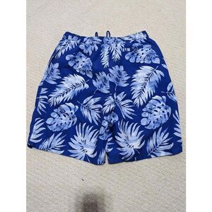 Caribbean Men's Blue & White Plant Print Swimwear Trunks Shorts Size M
